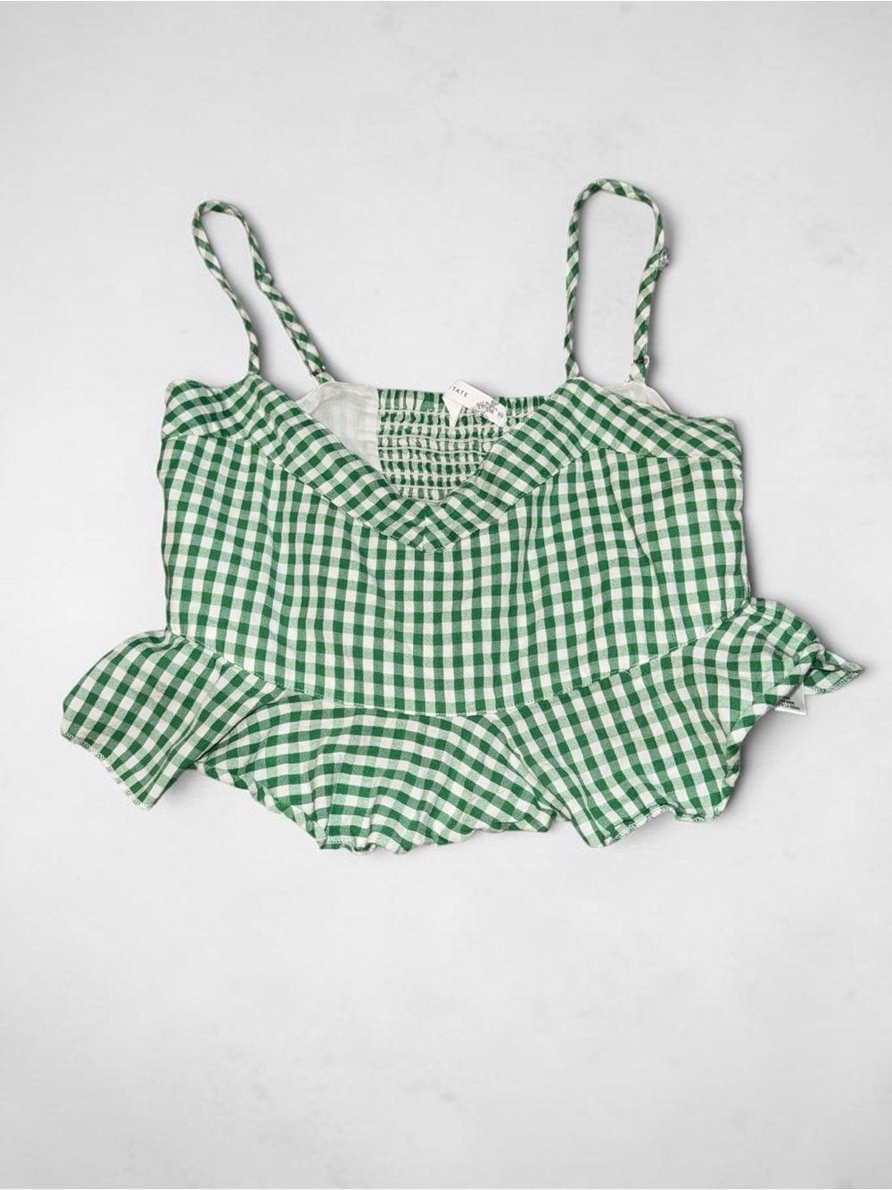 Altar’d State Green Gingham Ruffle-Hem Tank (XS)